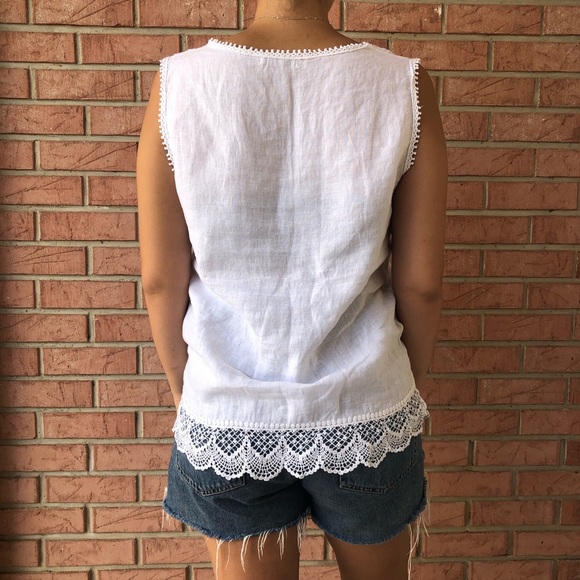 White linen tank crochet hem - Picture 3 of 4